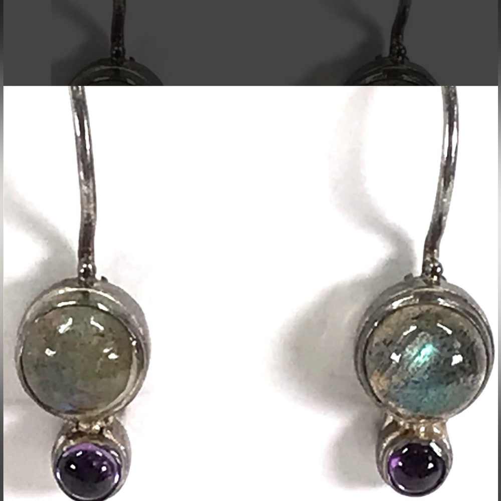 Just in- amethyst and small labradorite  sterling silver MNSN earrings